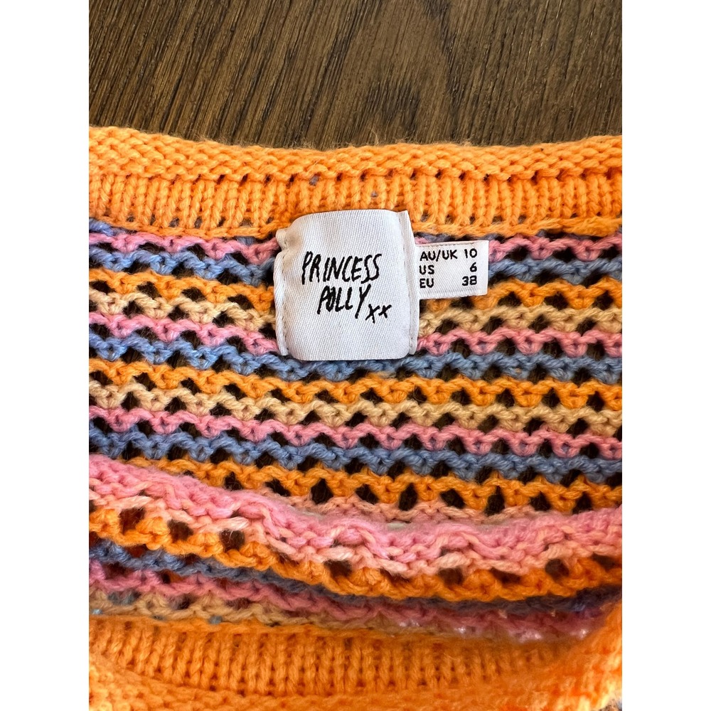 Princess Polly Mini Dress Polyester Open Knit Crochet Boho Orange Multi US 6 - Picture 3 of 9